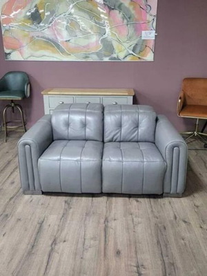 Gray leather Alessio two-seater sofa with electric relax mechanism new
