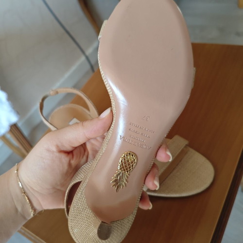 Aquazzura So Nude 50 Snake-Effect Leather Slingback Sandals like new, beige