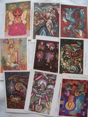 Κάρτες ζωγραφική με το στόμα δεκαετίας 1970 μεταχειρισμένες, σύνολο 19