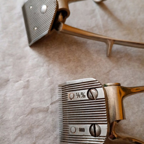 Vintage barber tools used, manual hair clippers and shavers