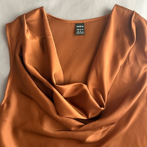 Shein satin drape top XS like new, ochre shade