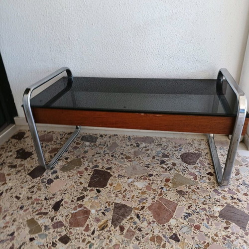 Vintage coffee table with thick smoked glass, low