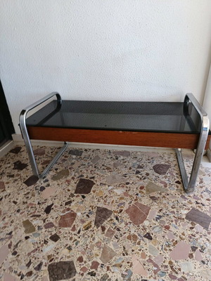 Vintage coffee table with thick smoked glass, low