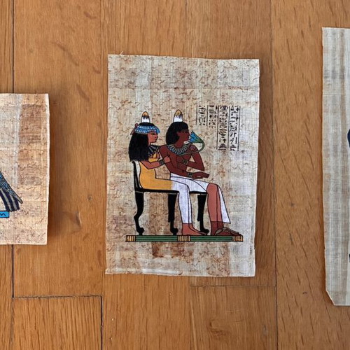 Set of 3 Egyptian Papyrus Paintings like new with certificate and envelope
