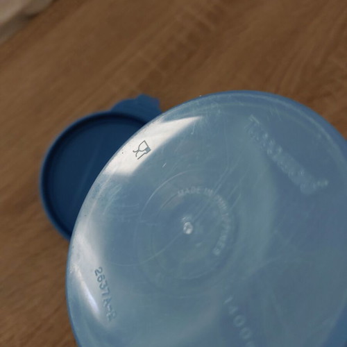 Tupperware jug used with airtight lid, blue translucent