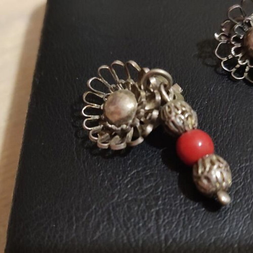 Earrings traditional Gianniotiki costume with coral handmade, like new