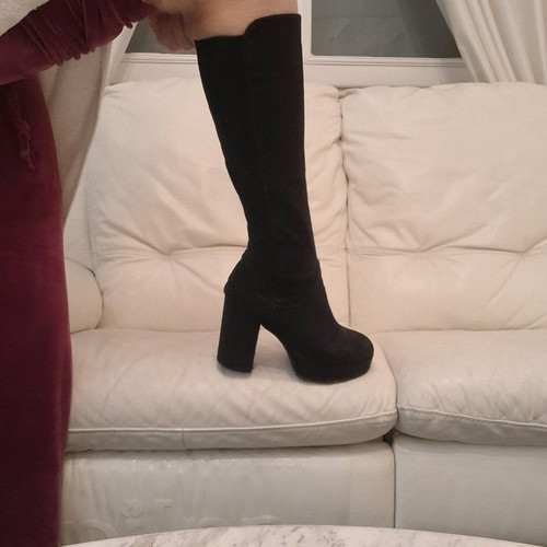 Graceland Women's Black Suede Boots With Heel And Zipper Like New Size 38