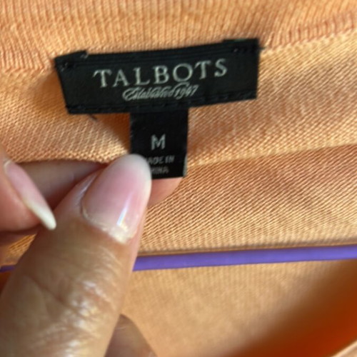 Talbots orange salmon cardigan M with front ruffles, like new