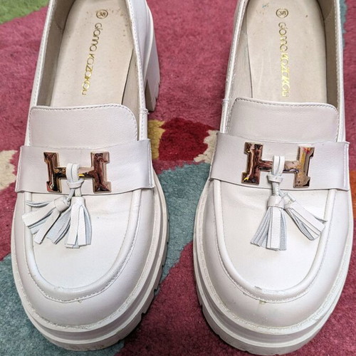 Gianna Kazakou leather loafers used, beige, size 38