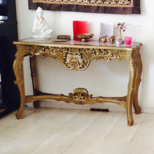 Wood Carved Console Used, Gold Bronze Color