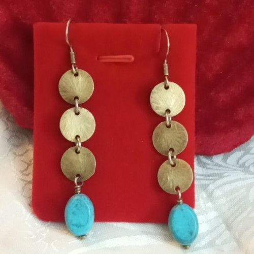Silver 925 earrings with turquoise beads, gold plated, like new