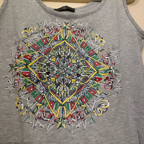 Alexander McQueen sleeveless blouse used, grey with colorful design