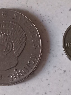 Sweden coin 1 krona 1969 and 10 öre 1988 used