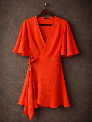 Φόρεμα Coral Wrap καινούργιο, Shein, μέγεθος M, κόκκινο πορτοκαλί