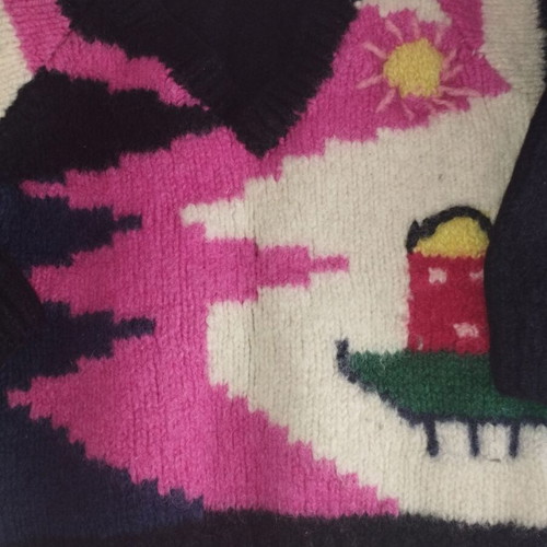 Baby handmade wool sweater like new, black and pink