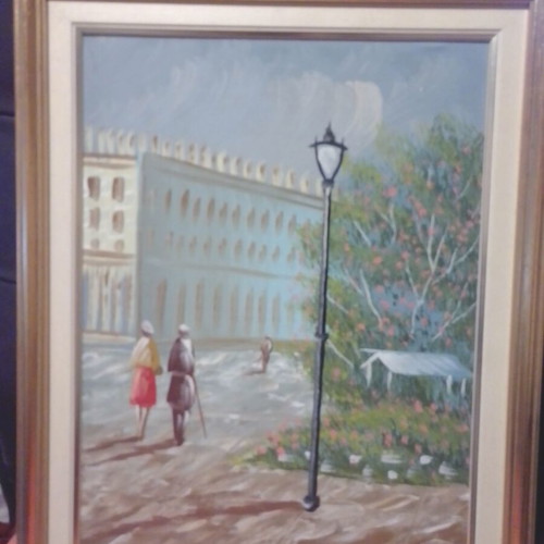Painting with city walk theme 46x37 cm like new