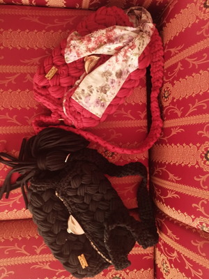 Handbags new, handmade knitted, black and red
