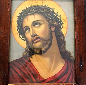 Εικόνα Χριστιανική Ορθόδοξη Εικόνα Ιησούς Χριστός με Με το ακανθινο στεφανι Ξύλινη Με τζάμι Εικόνα