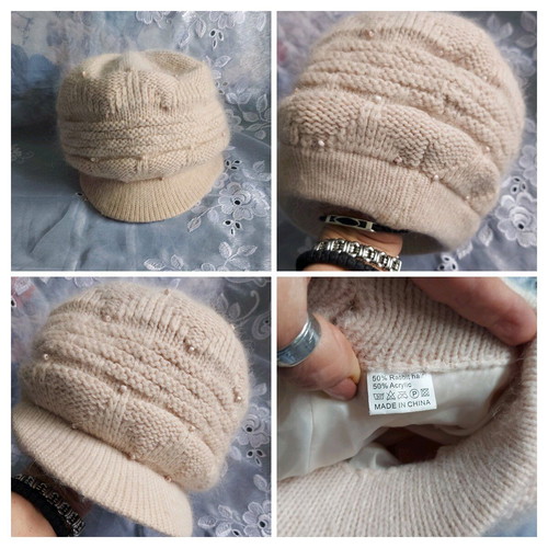 Nude color cap with visor type casquette restored, hand-decorated