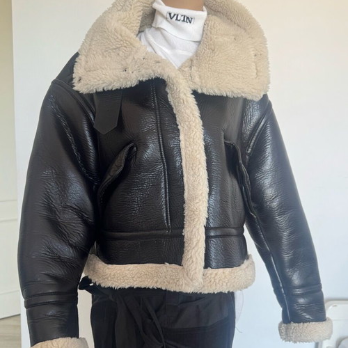 Oversized Shearling Jacket Zara like new, dark brown and beige