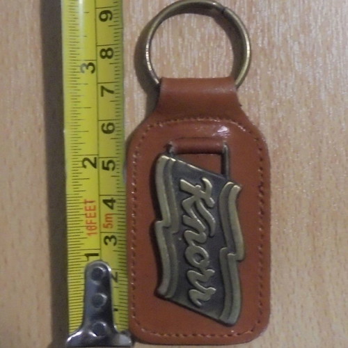 Knorr old advertising used metal and leather keychain