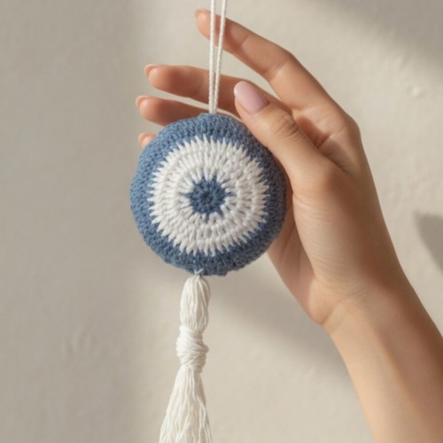 Handmade Crochet Evil Eye Charm Blue for Gift and Decoration