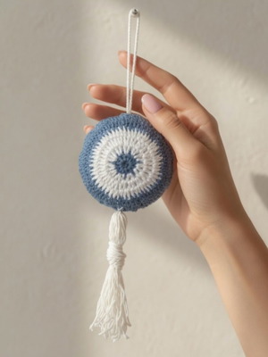 Handmade Crochet Evil Eye Charm Blue for Gift and Decoration