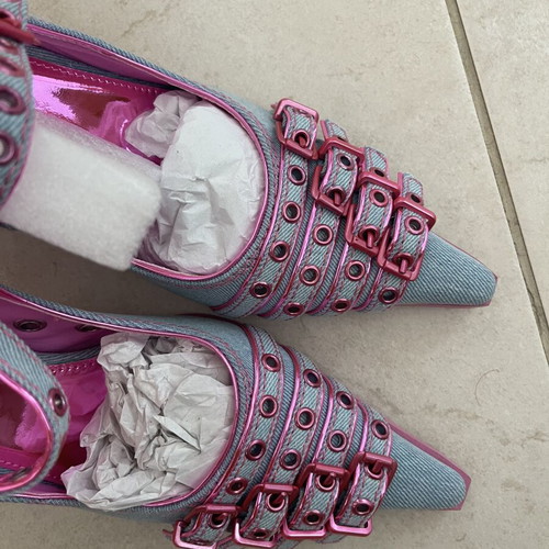 Generation Kiss Denim Point Toe Heels, Size 38, Blue Pink