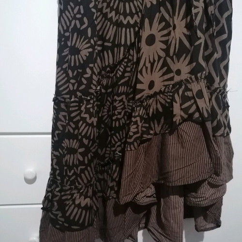 Mia strap dress used brown with black, cotton, size L, asymmetric