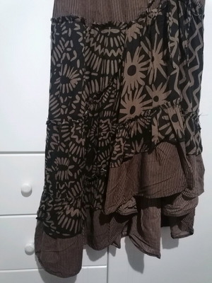 Mia strap dress used brown with black, cotton, size L, asymmetric