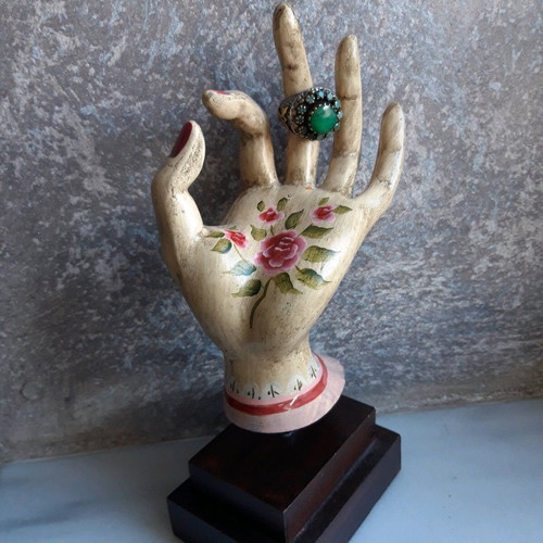 Large vintage silver ring like new with green stones, size 52