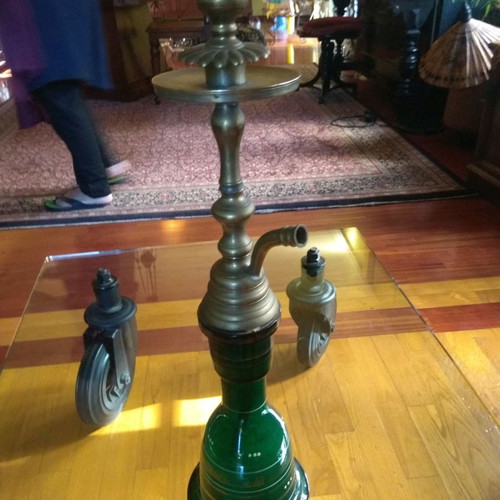 Hookah used with green glass base and 54 cm bronze body