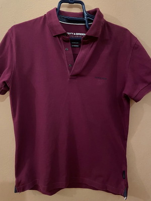 Navy and Green men's polo shirt used, burgundy color, size S