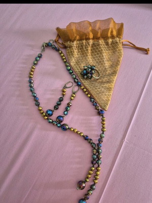 Vintage Silver 925 Jewelry Set with Iridescent Crystal Stones like new