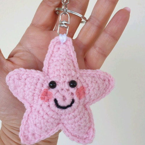 Amigurumi Star Keychain Pink Silver Made to Order