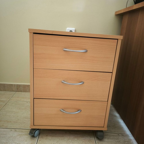 Office drawer unit used, beech color with three spacious drawers