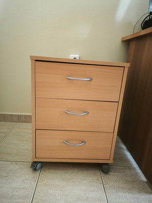Office drawer unit used, beech color with three spacious drawers