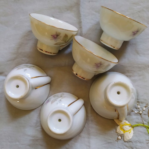 Vintage Japanese Sake Cups Set of 6 with Whistle