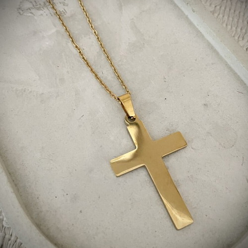 Unisex Stainless Steel Cross gold color, new