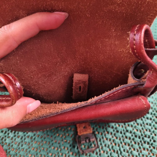 Vintage handmade leather crossbody bag, burgundy brown