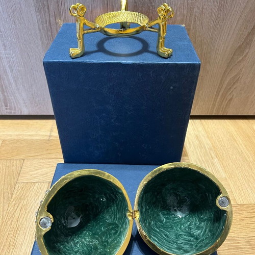 Faberge egg dark green 15 cm with crystals like new