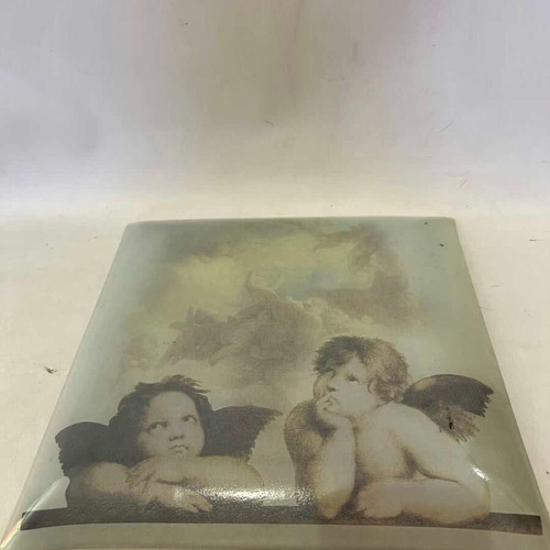 Glass platter with angel depiction 29cm used