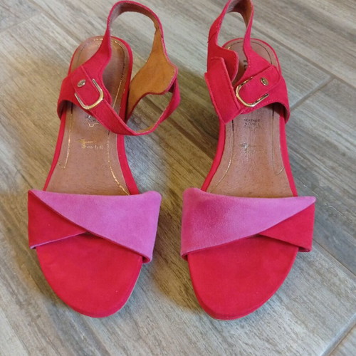 Tamaris leather comfortable sandals new, two-tone red and pink