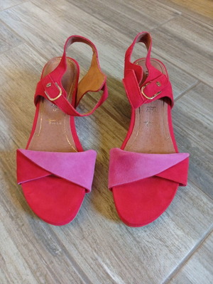 Tamaris leather comfortable sandals new, two-tone red and pink