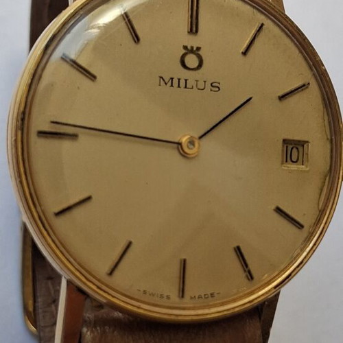 Milus Swiss Collection men's winding watch used, beige and gold