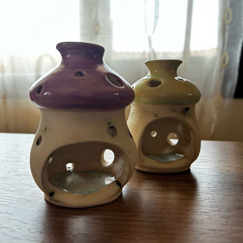 Decorative tealight holders like new, clay with glass