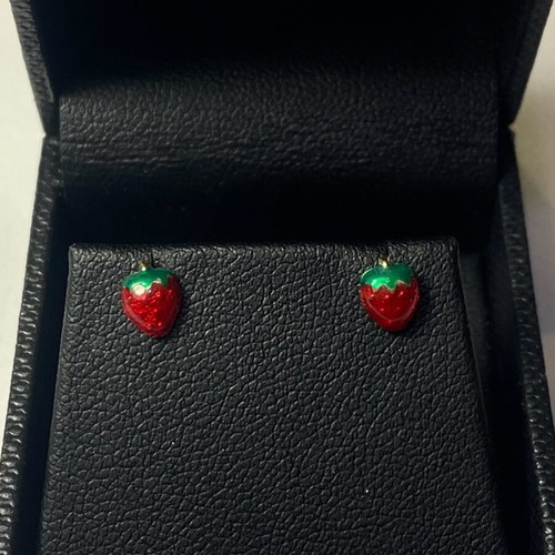 Gold children's strawberry earrings 14k new, handmade