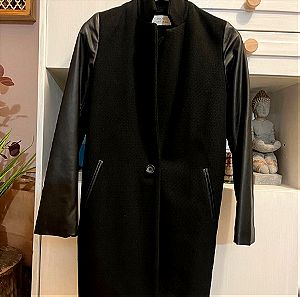 Μαύρο παλτό με μαλλί και δερματίνη Νο 40 ΙΤ