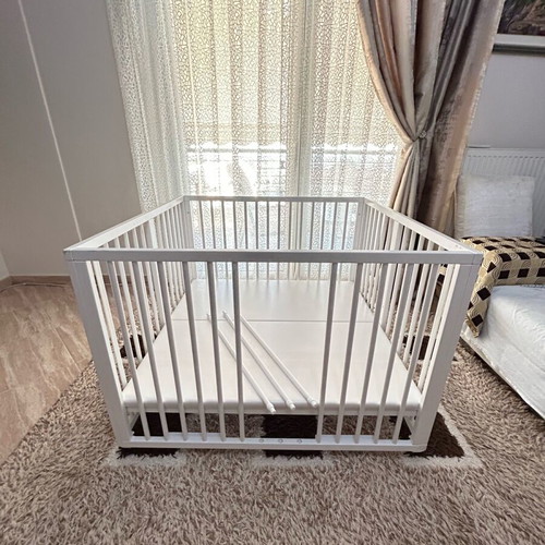 Wooden adjustable baby playpen used, white