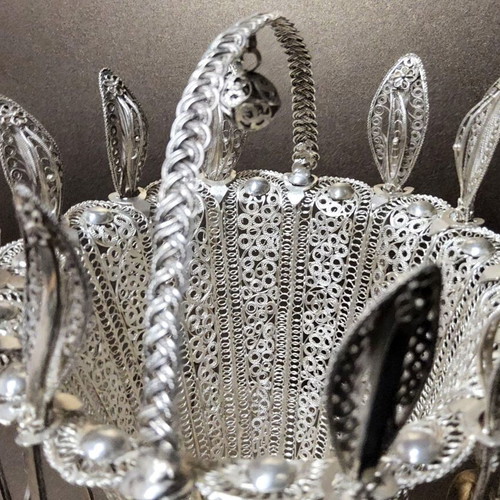 Silver Filigree Sweet Container Set like new, with spoons and forks